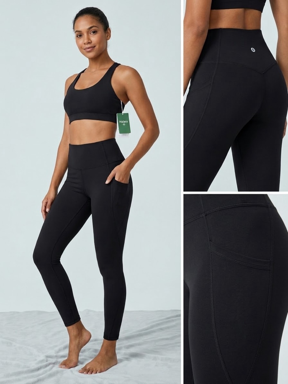 NWT Halara Black High Waisted 7/8 Leggings with Side Pockets Size XS
